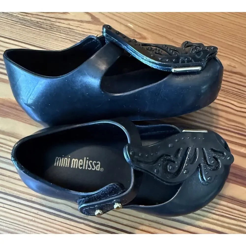 Mini Melissa Ballet Flat Mini Ultragirl Fly II Toddler Sz 6 Black Butterfly NWOB